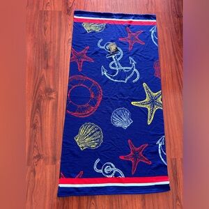 NWT 30 X 60 Inch Beach Pool Towel Nautical Design Navy White Anchor Shells
